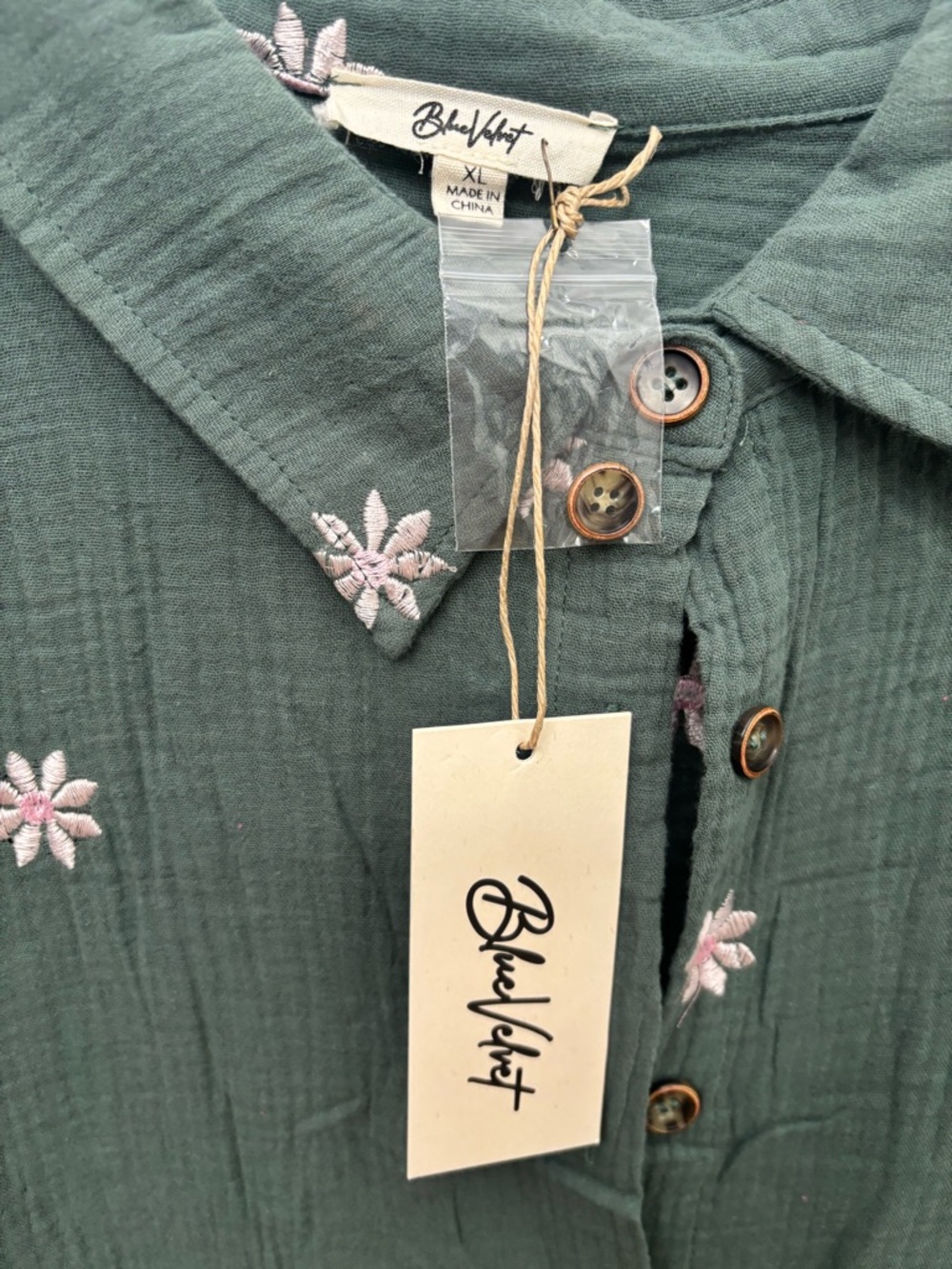 Blue velvet 100% Cotton Green Embroidered Mini Dress - Picture 3 of 7